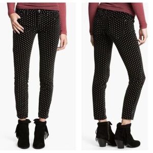 Free People Black Velvet Velour Velveteen Dot Skinny Ankle Crop Pants Size 26